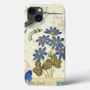 Een boeket van Blauwe Bloemen, Vogels en Vlinders iPhone 13 Hoesje