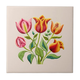 Een Boeket van Rode Tulpen Keramiek Tegel Tegeltje