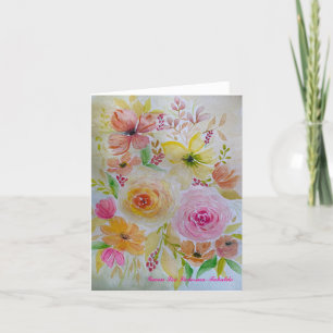 Een boeket van roze en gele bloemen Kaart