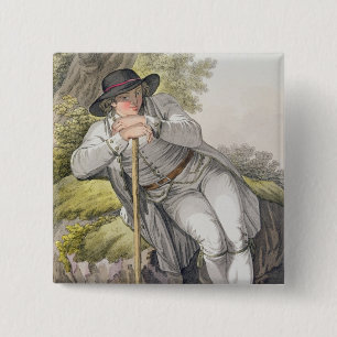 Een boer van de Tesino-vallei in Tirol, uit een ku Vierkante Button 5,1 Cm