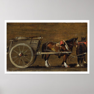 Een Boerderij Kart met twee paarden in Harness: ee Poster
