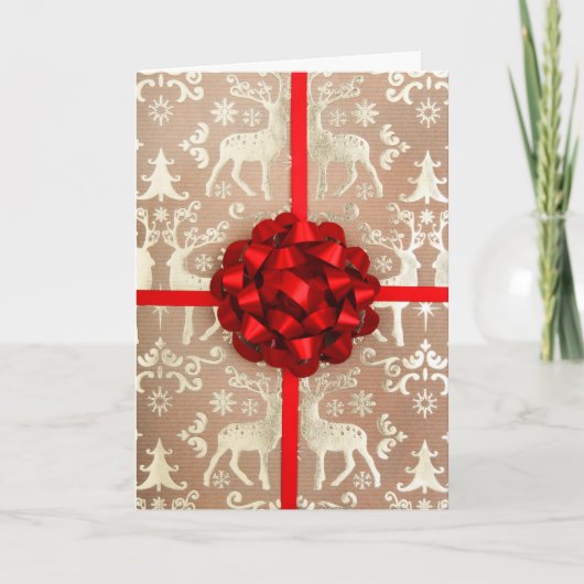 Een boog en een lint op het verpakkende document feestdagen kaart (Voorkant)