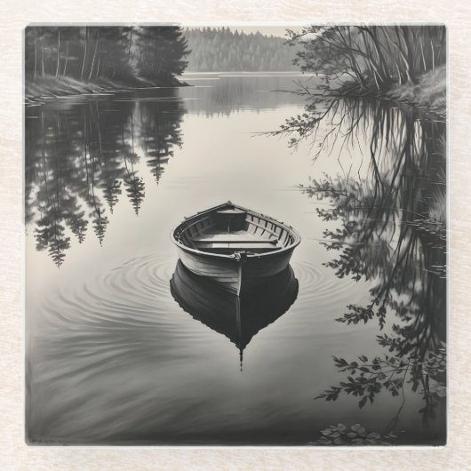 Een boot in de rivier glazen onderzetter (Voorkant)