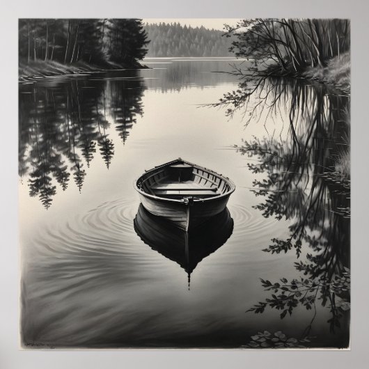 Een boot in de rivier poster (Voorkant)