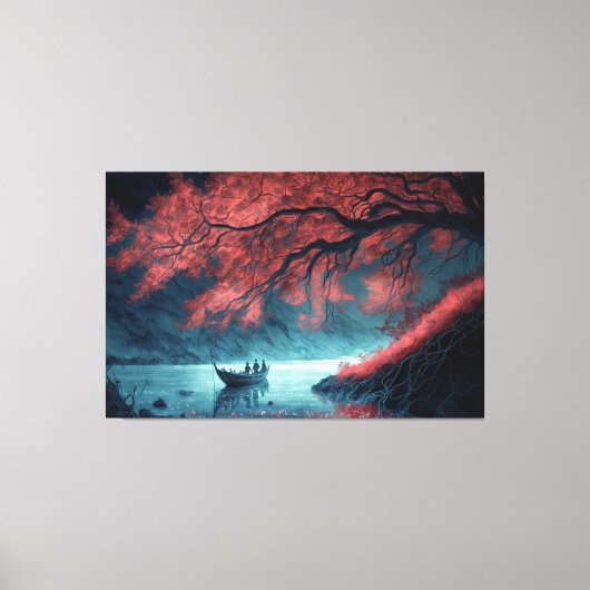 Een boot op een waterlichaam canvas afdruk (Voorkant)