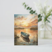 Een boot op het meer briefkaart (Staand voorkant)