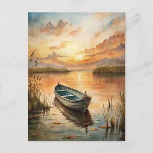 Een boot op het meer briefkaart (Voorkant)