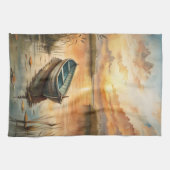 Een boot op het meer theedoek (Horizontaal)