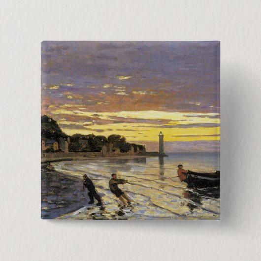 Een boot slepen, Honfleur Vierkante Button 5,1 Cm (Voorkant)