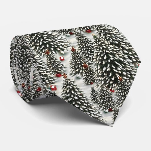 Een bos met sneeuw bedekte kerstbomen stropdas (Opgerold)