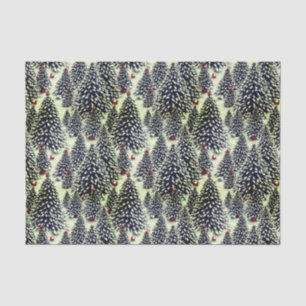 Een bos met sneeuw bedekte kerstbomen tissuepapier