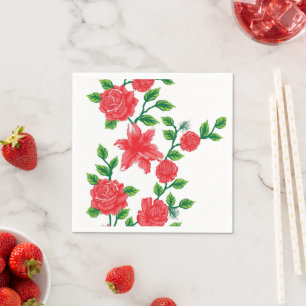 Een bos rode bloemen op een witte achtergrond servet