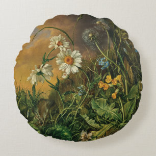 Een bosgrond met madeliefjes, sleutelbloemen, ... rond kussen