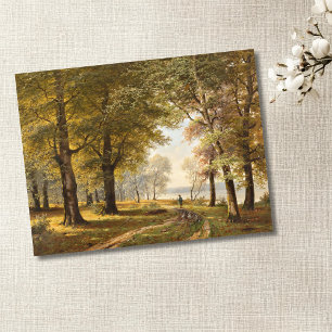 Een bospad met wandelaar in de herfst briefkaart