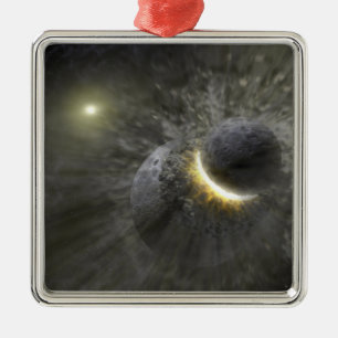 Een botsing tussen massieve objecten in de ruimte metalen ornament