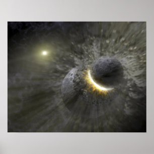 Een botsing tussen massieve objecten in de ruimte poster