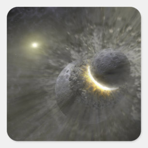 Een botsing tussen massieve objecten in de ruimte vierkante sticker