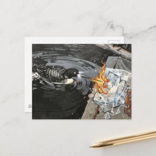 Een boze duiker die ijs smelt met vuur briefkaart