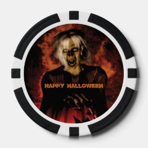 Een boze heks met pompoen. Halloween Poker Chips