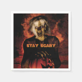 Een boze heks met pompoen. Halloween Servet