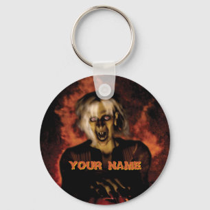 Een boze heks met pompoen. Halloween Sleutelhanger