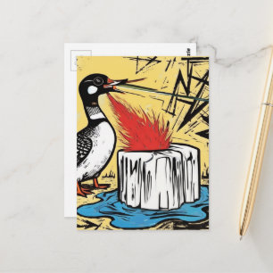 Een boze Minnesota Loon die ijs smelt met vuur Briefkaart