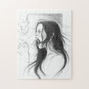Een boze vrouw die potlood tekent kunst legpuzzel
