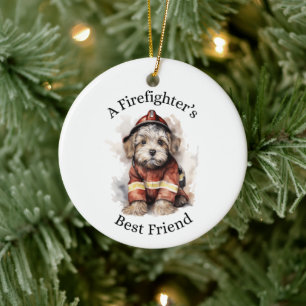 Een brandweerman's beste vriend hond brandweerman keramisch ornament