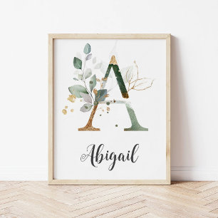Een brief Monogram Greenery Nursery Naam Wall Prin Poster