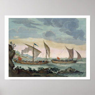 Een Brigantine die achter een Felucca aan zit en o Poster