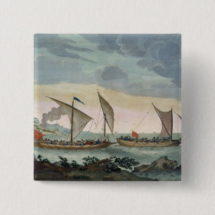 Een Brigantine die achter een Felucca aan zit en o Vierkante Button 5,1 Cm