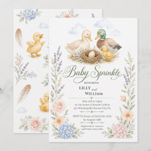 Eén broer of zus eend familie baby sprinkle uitnod kaart