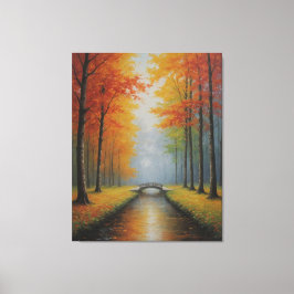 Een brug over een beek met bomen canvas afdruk