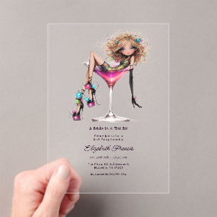 Een Bruid in een Tini Bit Glam Martini Bachelorett Acryl Uitnodigingen