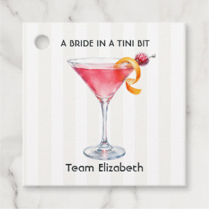 Een Bruid in een Tini Bit Roze Martini Bachelorett Bedankjes Labels