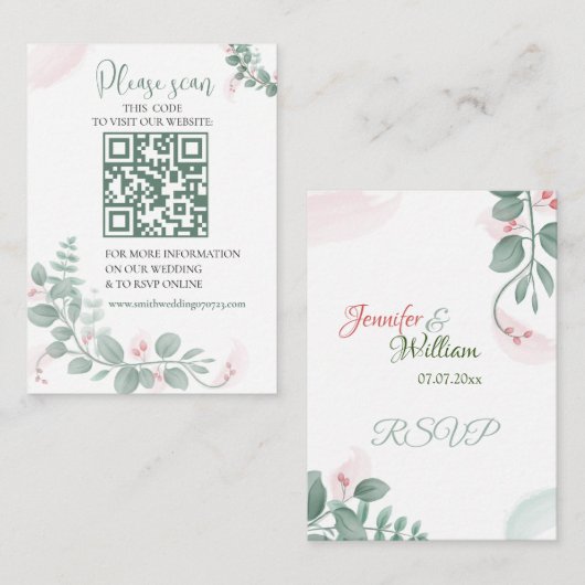 Een bruiloft RSVP met QR Code Enclosure Kaart Notitiekaartje (Voorkant / Achterkant)