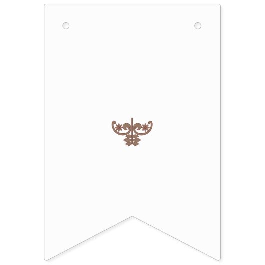 Een bruin en wit bloemontwerp op een zwarte achter vlaggetjes (Derde vlag)