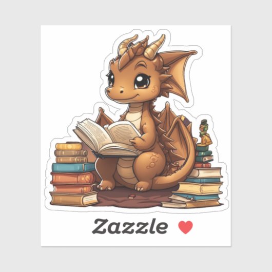 Een bruine draak lezen sticker (Vel)