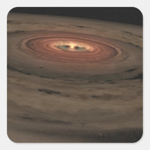 Een bruine dwerg omringd door een draaiende schijf vierkante sticker