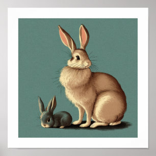 Een  bruine konijn en grijze Bunny Poster