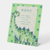 Een Brullende Eerste Verjaardag Dinosaurus Menukaa Reclamebord Met Voetstuk (Voorkant)