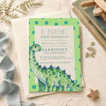 Een Brullende Eerste Verjaardag Dinosaurus Uitnodi