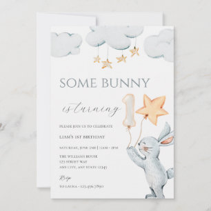 Een Bunny 1st Birthday Party Invitation Kaart