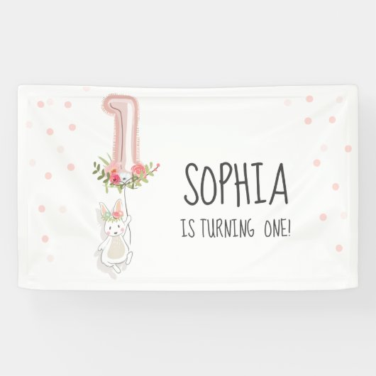 Een bunny Birthday Banner Eerste Roze Meisrooster (Horizontaal)