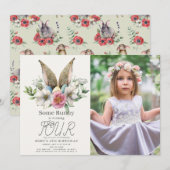 Een Bunny Ear Floral Girl Birthday Foto Kaart (Voorkant / Achterkant)