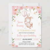 Een Bunny Floral Birthday Party Invitation Kaart (Voorkant)