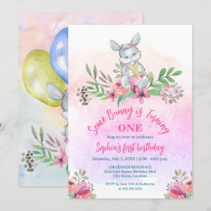 Een Bunny Floral Birthday Party Kaart