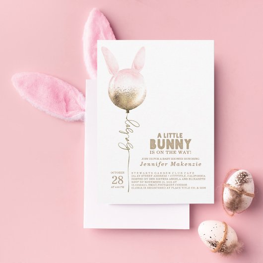 Een Bunny Gold Balloon Elegant Spring Baby shower Kaart