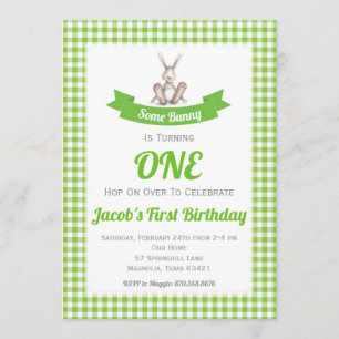 Een Bunny Green Gingham verjaardagsuitnodiging Kaart
