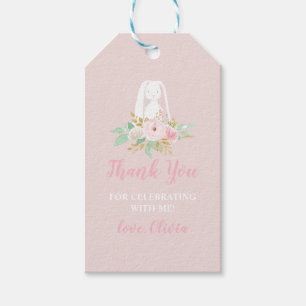 Een Bunny is een Floral eerste verjaardag Dank je Cadeaulabel